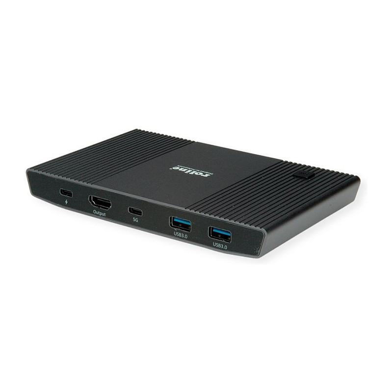 KVM Switch ROLINE 14.01.3427, 2 Pajisje USB-C, HDMI 4K 60Hz, Hub USB 3.0 me 2x USB-A dhe 1x USB-C, USB-C Power Delivery 100W - Zezë - 2
