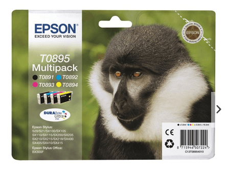 INK Epson T0895 / C13T08954010 / 4 fishekë / 5.8ml Zezë + 3.5ml Ngjyra – Shumëngjyrësh