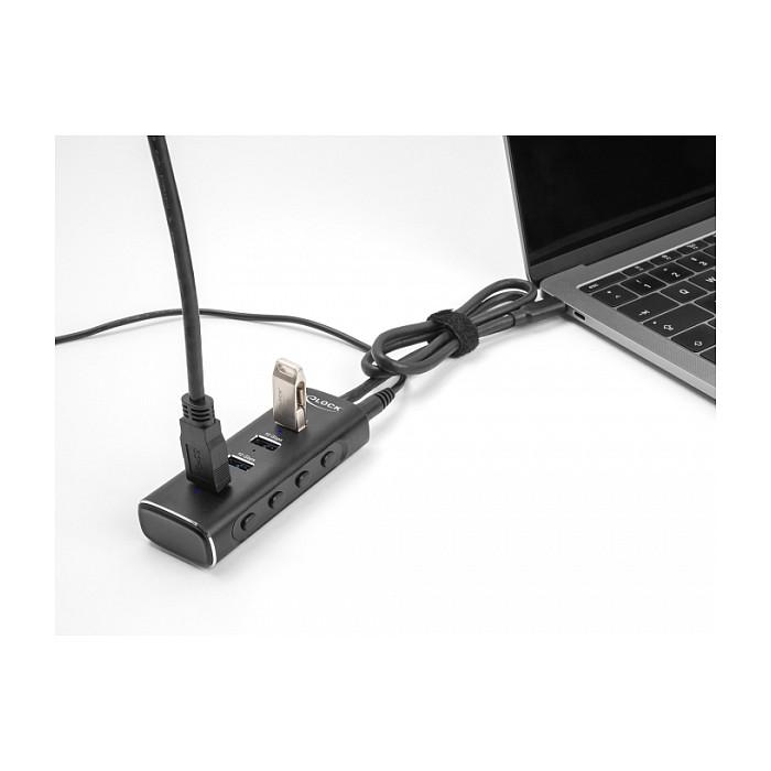Hub USB DeLOCK 64233 / USB 10 Gbit/s / 4x USB-A / USB-C / 60 cm / Ndërprerës për Porta - Zezë - 4