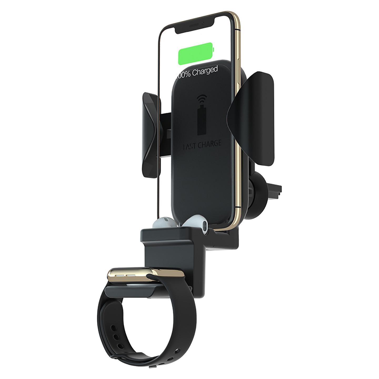 Mbajtës Telefoni për Veturë TerraTec ChargeAir All Car / Mbajtëse aktive / Karikim pa tela 10W / Apple Watch 2W / AirPods 1W - Zezë - 2