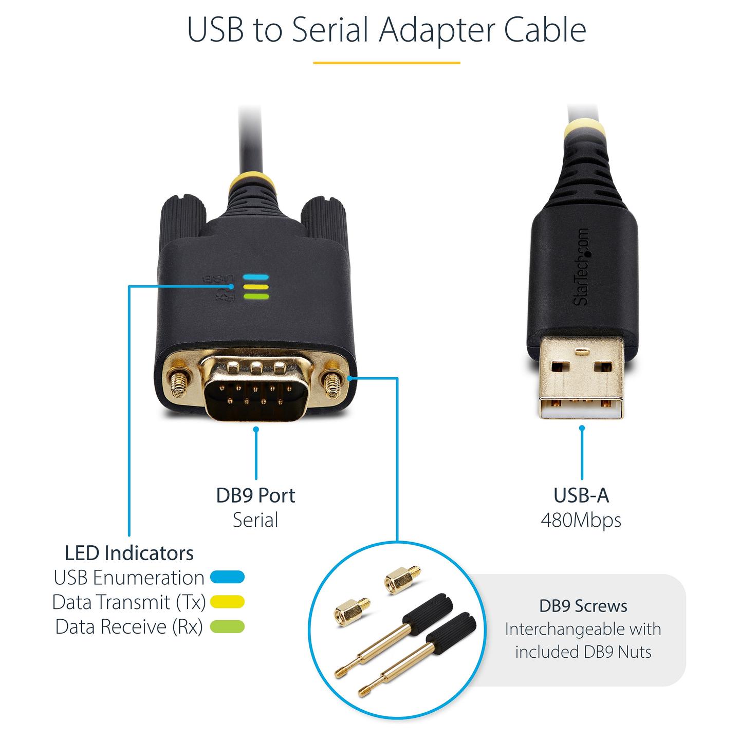 Kabllo USB StarTech.com 1P6FFC-USB-SERIAL / USB-A në DB9 RS-232 / FTDI FT232R / USB 2.0 / 921.6 Kbps / 2 m - Zezë - 12