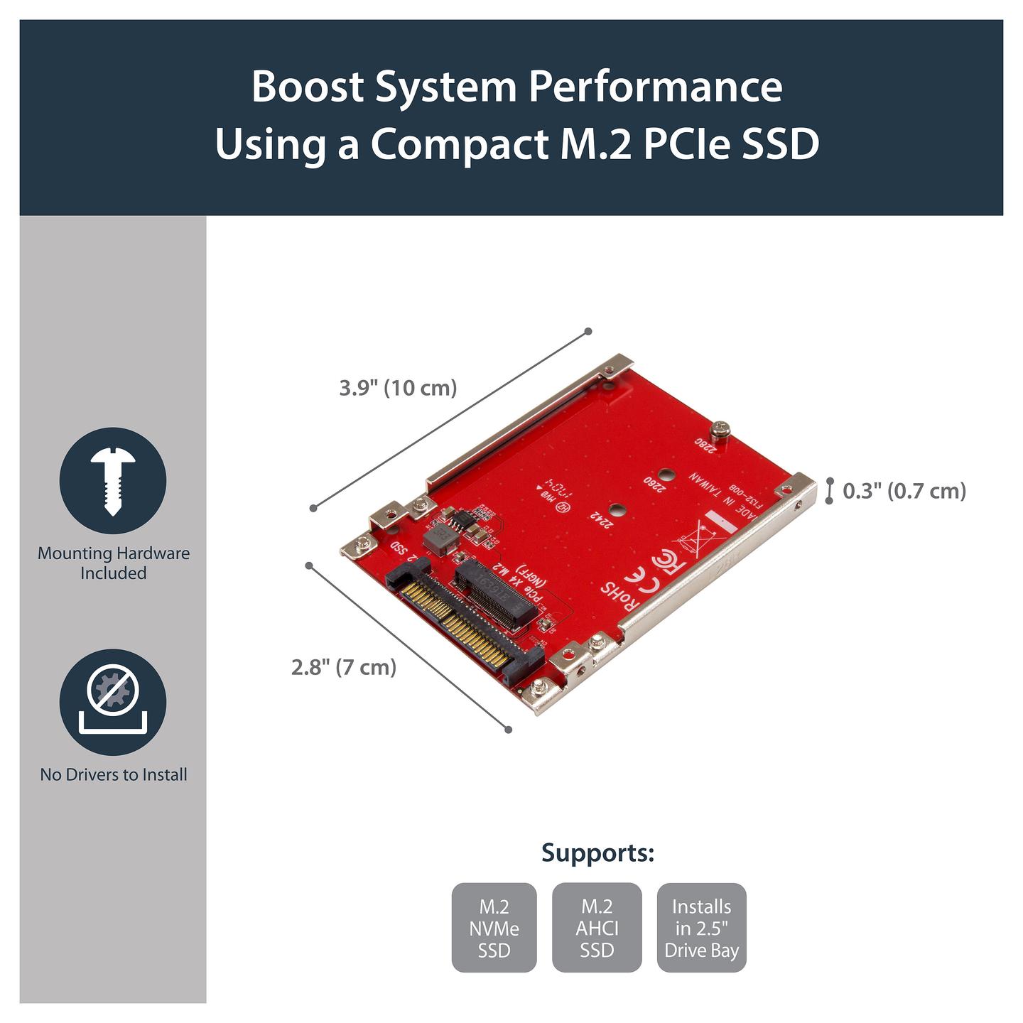 Adapter për SSD StarTech.com U2M2E125, M.2 NVMe M-Key në U.2 SFF-8639, PCIe x4, 2242/2260/2280 - Kuqe - 7