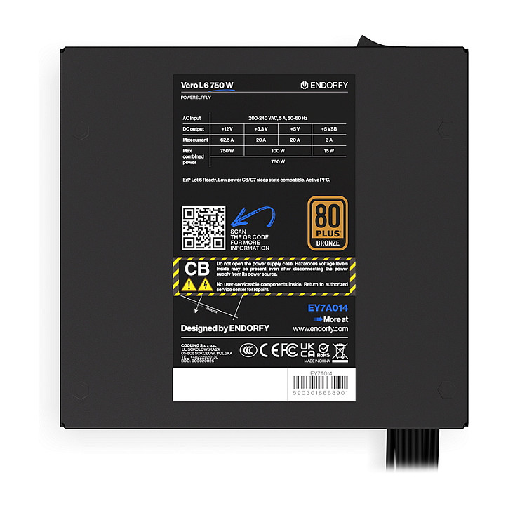 Furnizues Energjie Endorfy Vero L6 / 750W / ATX 3.1 / 80 PLUS Bronze / Non-Modular - Zezë - 8