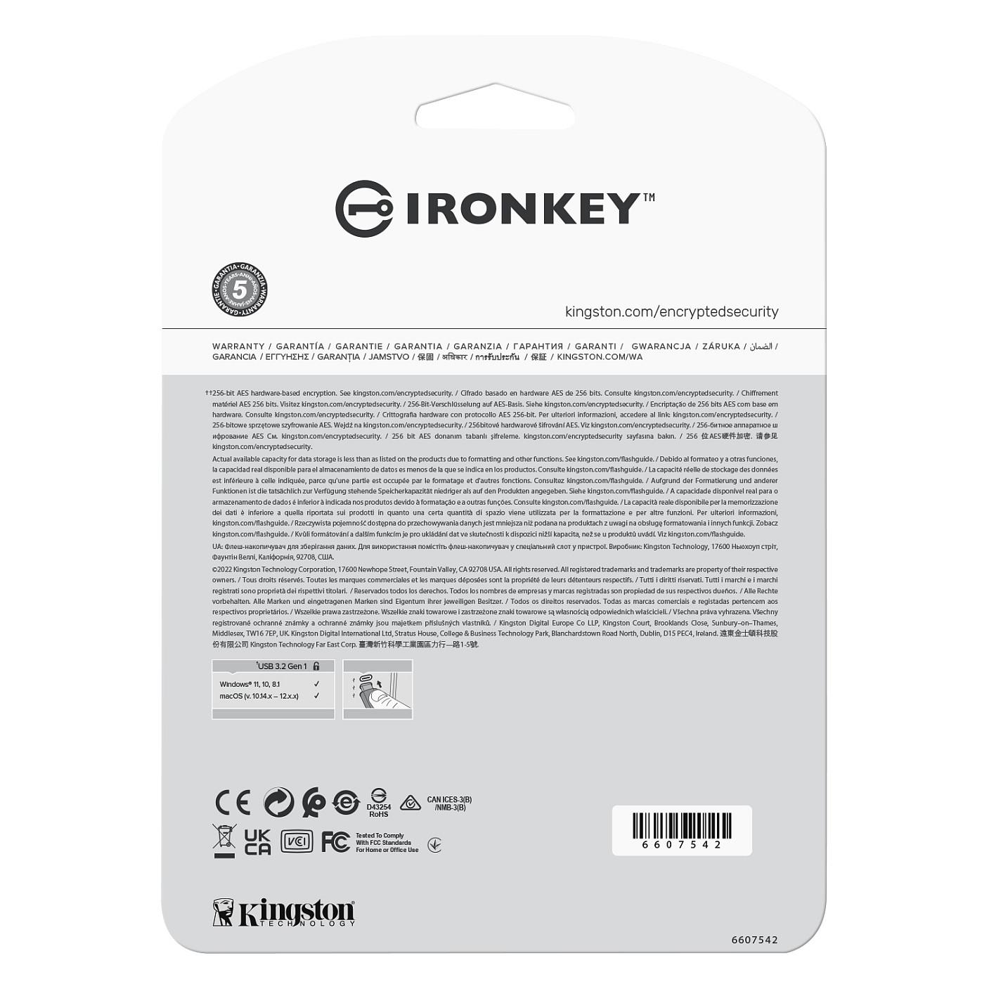 USB Flash Drive Kingston IronKey Vault Privacy 50 / IKVP50/16GB / 16GB / USB 3.2 Gen 1 / 250MB/s / 180MB/s / AES-XTS 256-bit / FIPS 197 - Blu/Zezë - 6