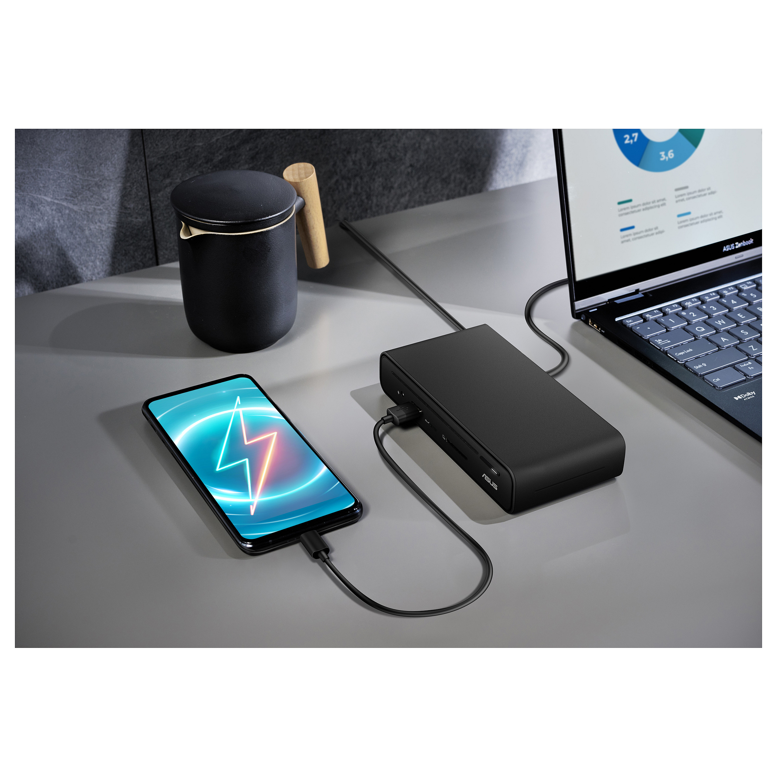 Docking Station ASUS Triple Display USB-C Dock Duo DC301 / 12-Port / 3x Display / 4K 60Hz / 90W PD / Gigabit Ethernet - Zezë - 12