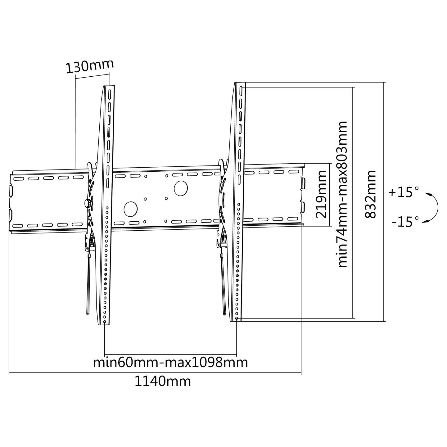 Mbajtëse Muri për TV Equip 650322 / 60"-100" / 100kg / Tilt / Curved / -15° deri +15° - Zezë - 5