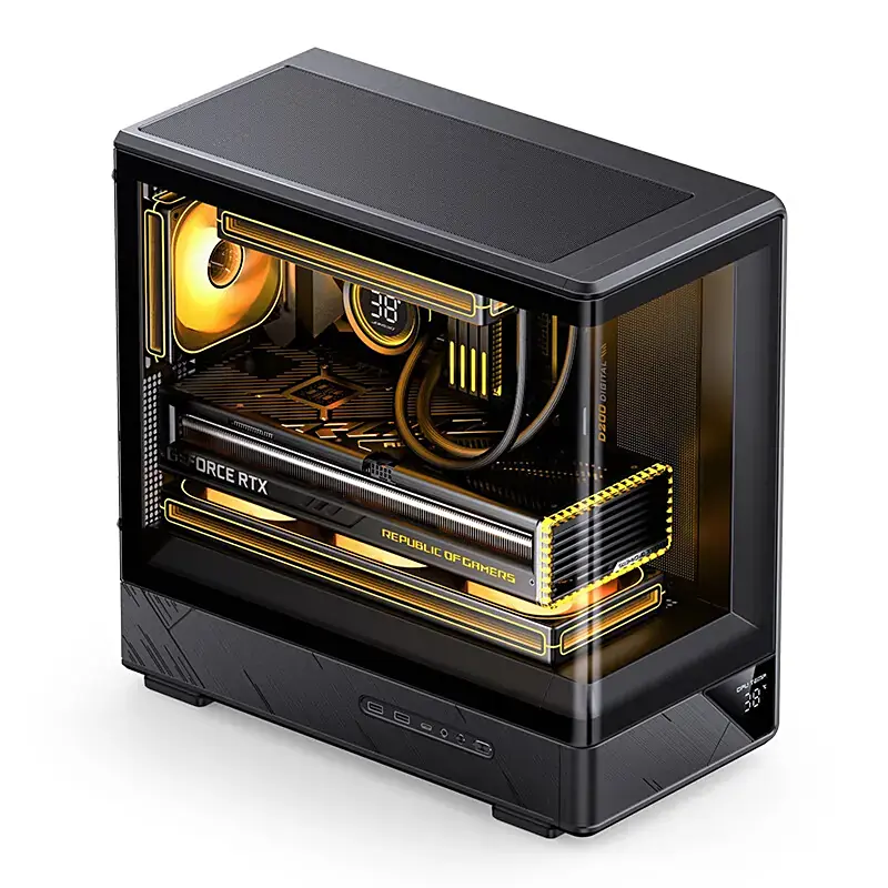 Kasë PC Jonsbo D200 / Mini Tower / Micro-ATX / Tempered Glass / Mini Temp Display - Zezë