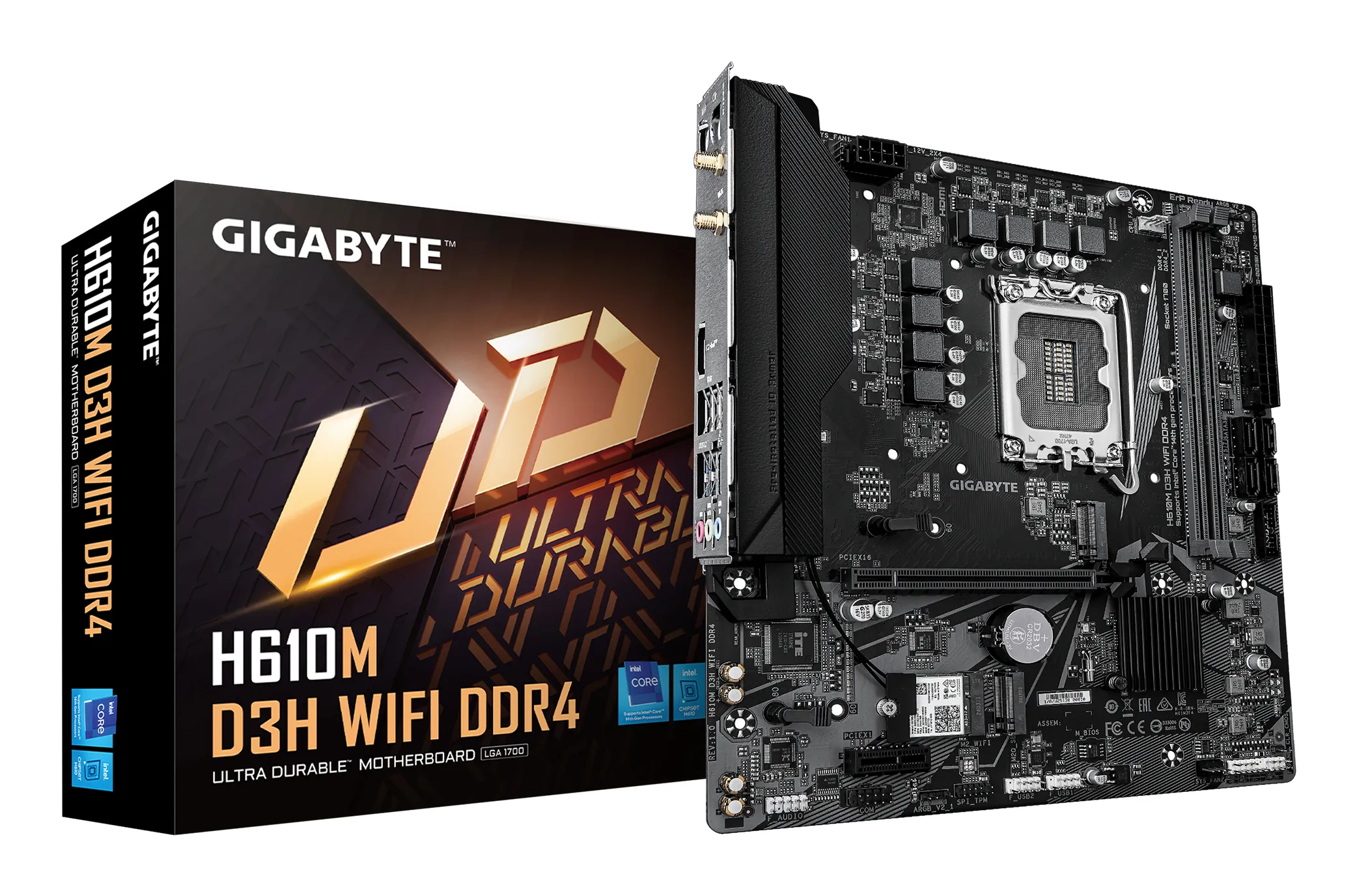 Pllakë Amë Gigabyte H610M D3H / Intel LGA1700 / H610 / DDR4 / Micro-ATX / Wi-Fi 5 / 1GbE LAN - 3