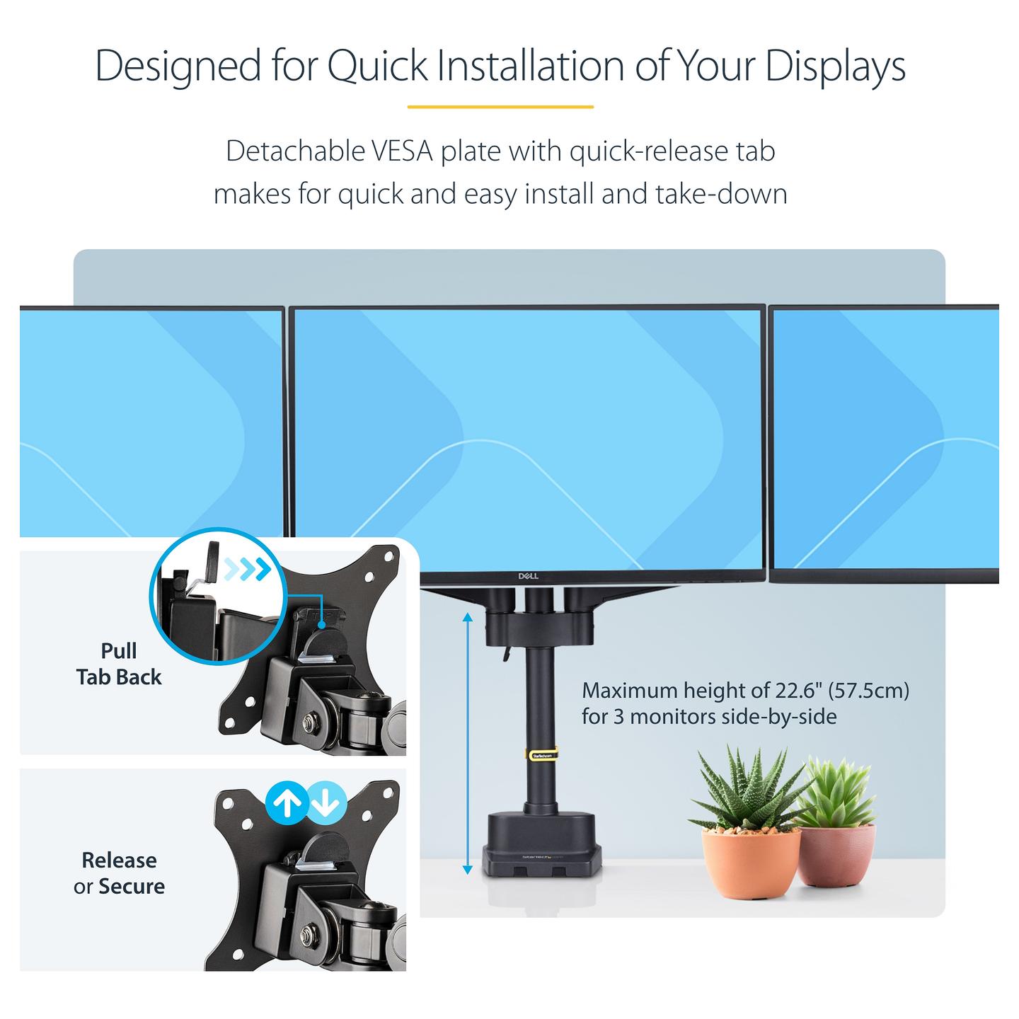 Mbajtëse për Monitor StarTech.com 3MP2AG-MONITOR-ARM , 3 Monitorë , 27" , 7kg për monitor , VESA 75x75 & 100x100 - Zezë - 18