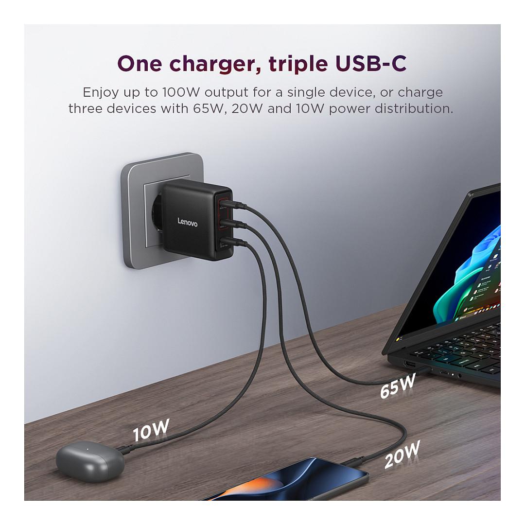 Adapter për Laptop Lenovo 40AW100BEU / 100W / USB-C / GaN / Multi-Port - Zezë - 9