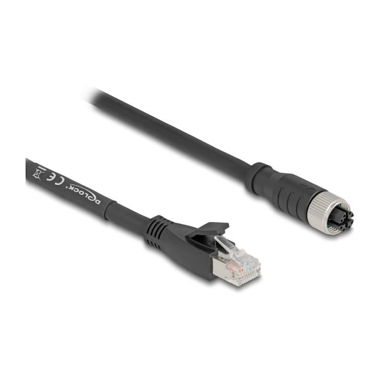 Kabllo për Rrjet DeLOCK 80590 / Cat 5e / S/FTP / M12 X-coded 8-pin Femër → RJ-45 Mashkull / 2m - Zezë