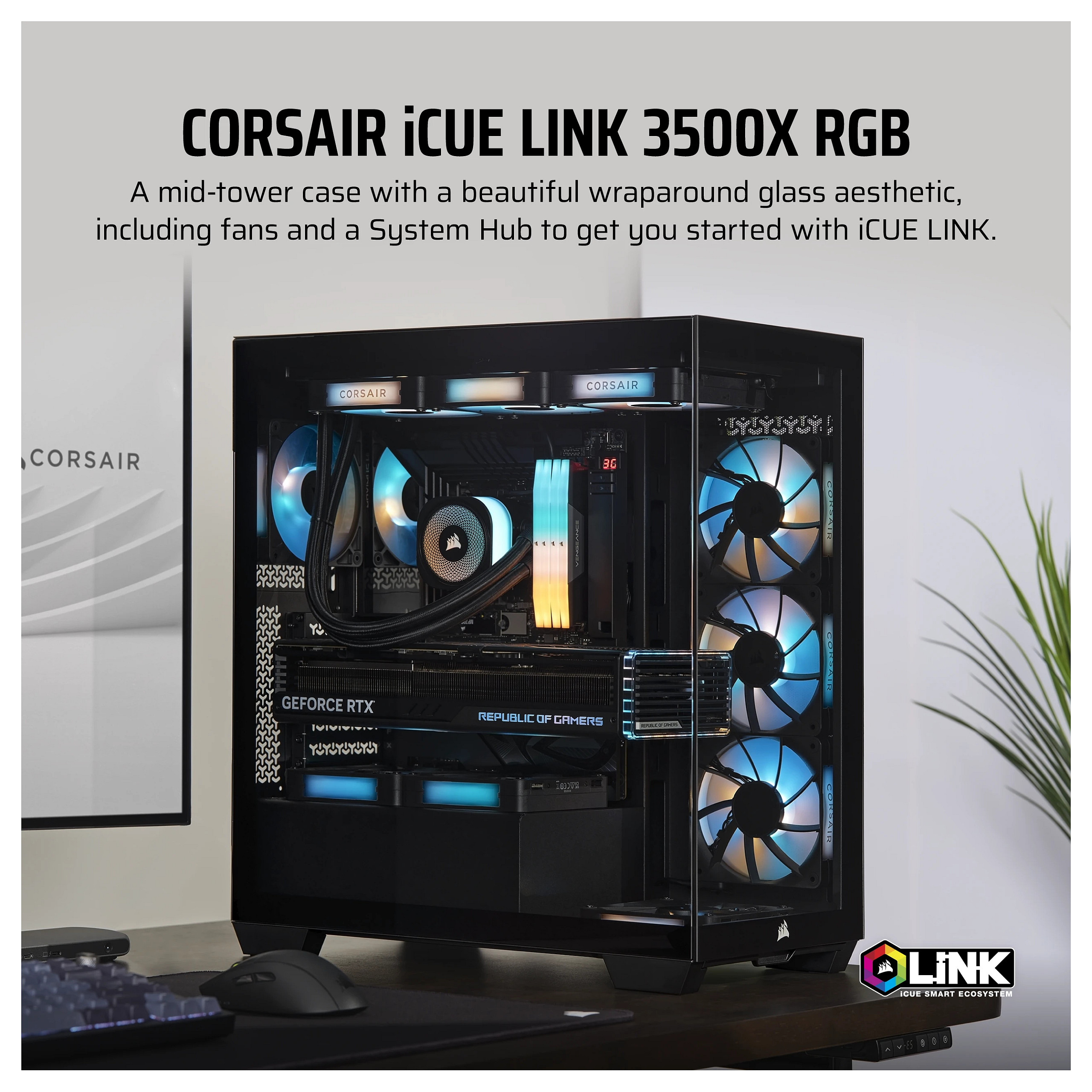 Kasë PC Corsair iCUE LINK 3500X RGB / Mid Tower / ATX / 3x 120mm RGB Fan / Tempered Glass - Zezë - 7