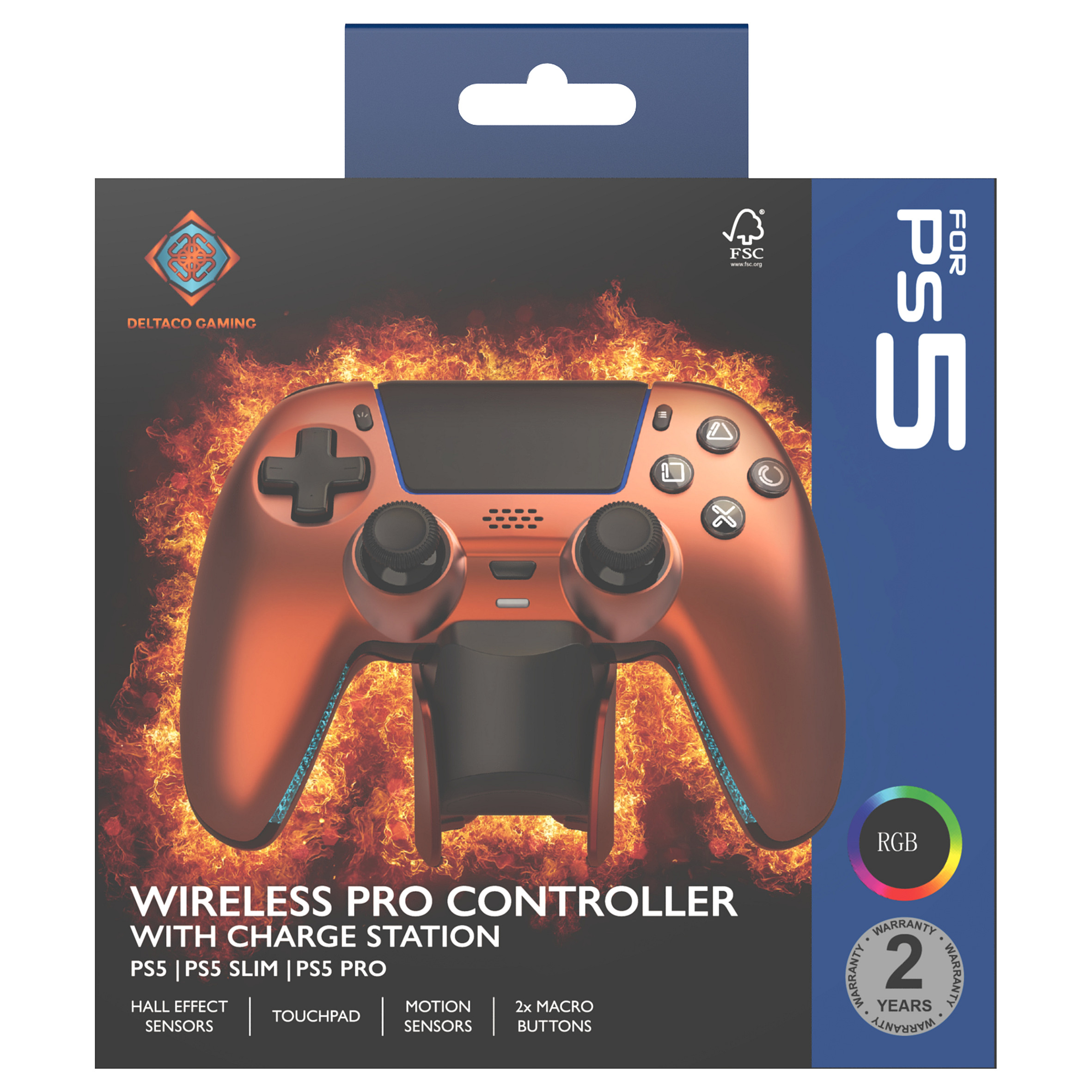 Kontroller Gaming Deltaco GAM-199 Orange/Copper / Wireless / Bluetooth 5.3 / USB-C / PS5 / PC / Android / iOS - Portokalli - 6