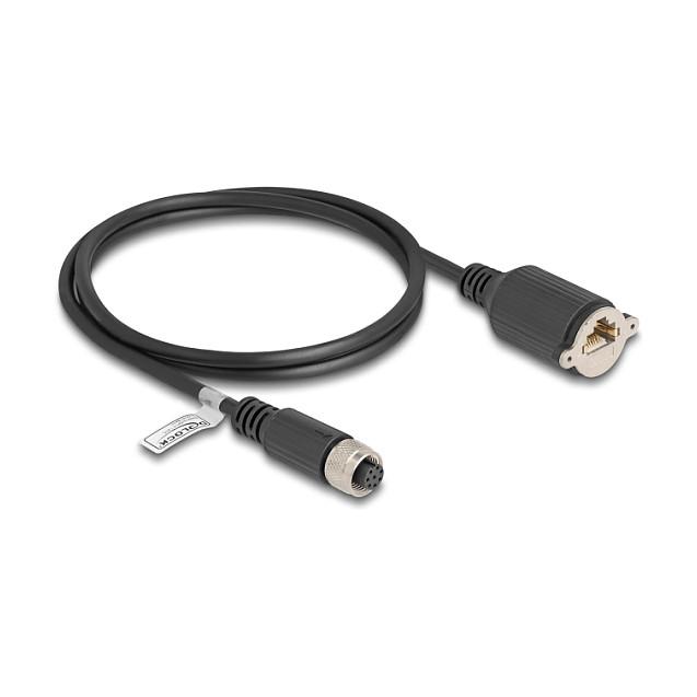 Kabllo për Rrjet DeLOCK 80433, M12 femër A-coded 8-pin në RJ45 femër për instalim, Cat.5e FTP, 1 m - Zezë