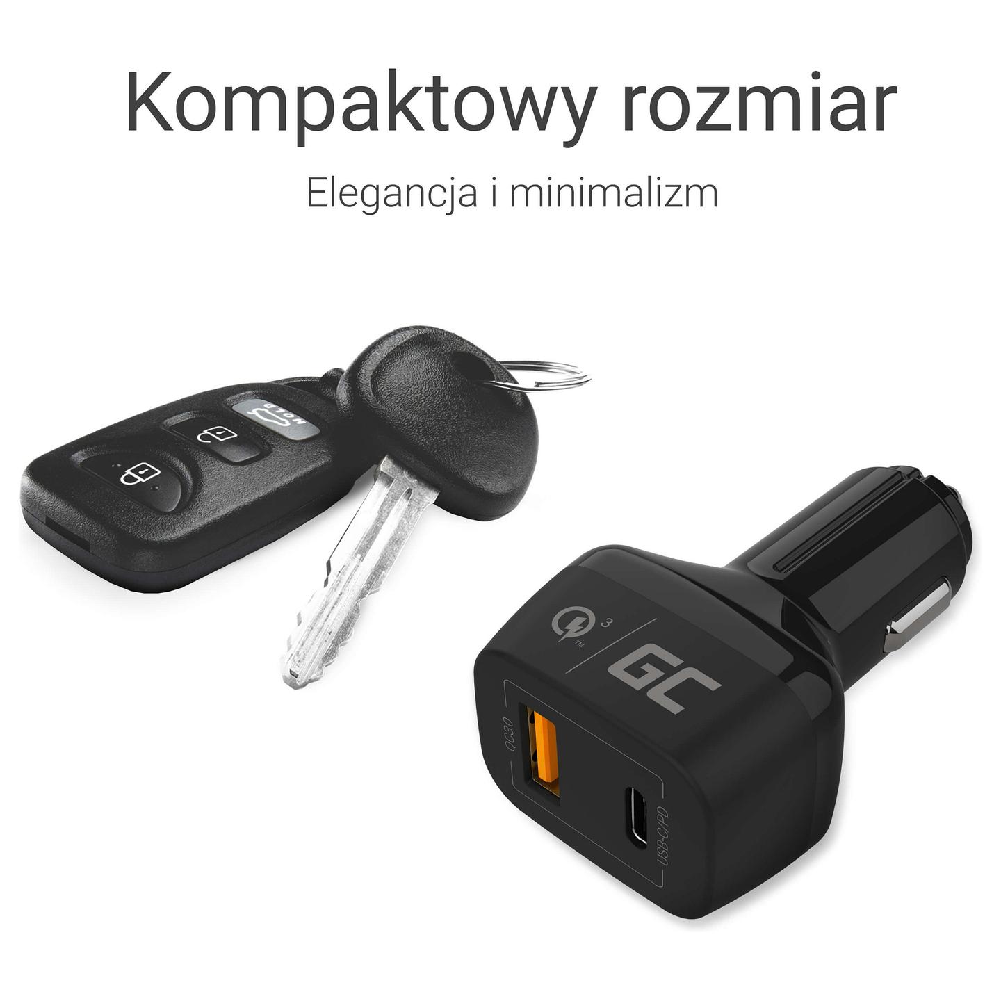 Adapter telefoni për veturë Green Cell CAD33 / 48W / 1x USB-C / 1x USB-A / PD / QC 3.0 / 12–24V - Zezë - 3