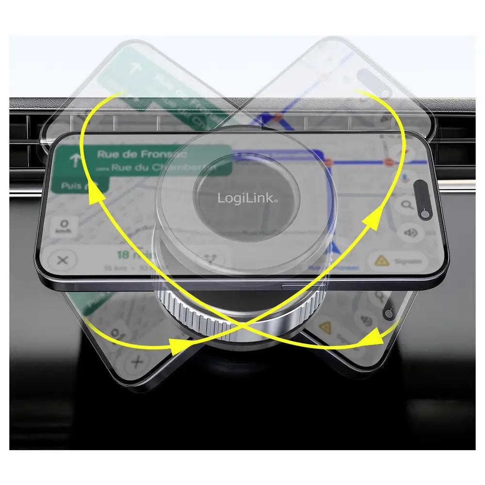 Mbajtës telefoni për veturë LogiLink AA0197 / Vacuum Magnetic / MagSafe / 360° / Twist-Lock – Zezë - 4