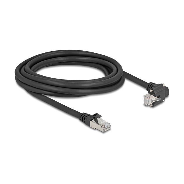 Kabllo për Rrjet DeLOCK 80923, RJ45 mashkull 90° me vida në RJ45 mashkull, Cat.6 S/FTP, GigE Camera, 3 m - Zezë - 2