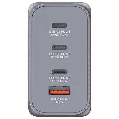 Karikues Verbatim 32205, 240W, 3x USB-C, 1x USB-A, GaN, PD 3.1, PD 3.0, QC 3.0 - Gri, Zezë - 2