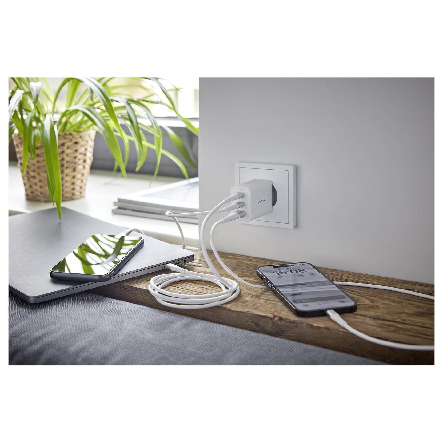 Adapter Intenso W65ACC / GaN / 65W / 2x USB-C / USB-A / PD 3.0 / PPS / Quick Charge 4.0 - Bardhë - 3
