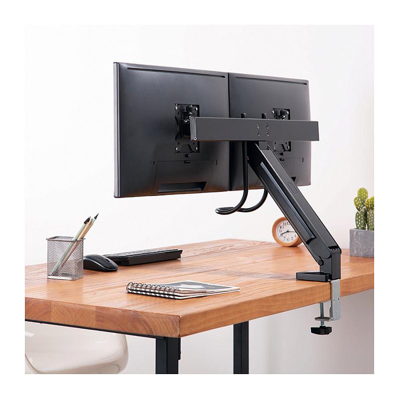 Mbajtëse për Monitor LogiLink BP0102 / 2 Monitorë / 17–27" / deri 6,5kg për Monitor / Gas Spring / VESA 75x75 & 100x100 / Rotacion 360° - Zezë - 6