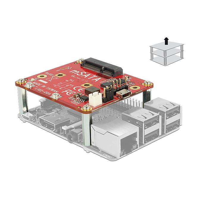 Konvertues DeLOCK 62648, USB 2.0 Micro-B femër dhe USB pin header në mSATA, 6 Gb/s - Zezë/Kuqe - 2