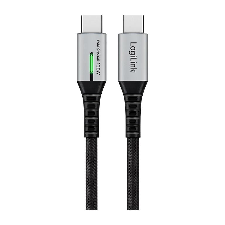 Kabllo USB LogiLink CU0432, USB 3.2 Gen 2x2, USB-C në USB-C, 20 Gbps, 100 W, 4K, LED, 1 m - Zezë - 2