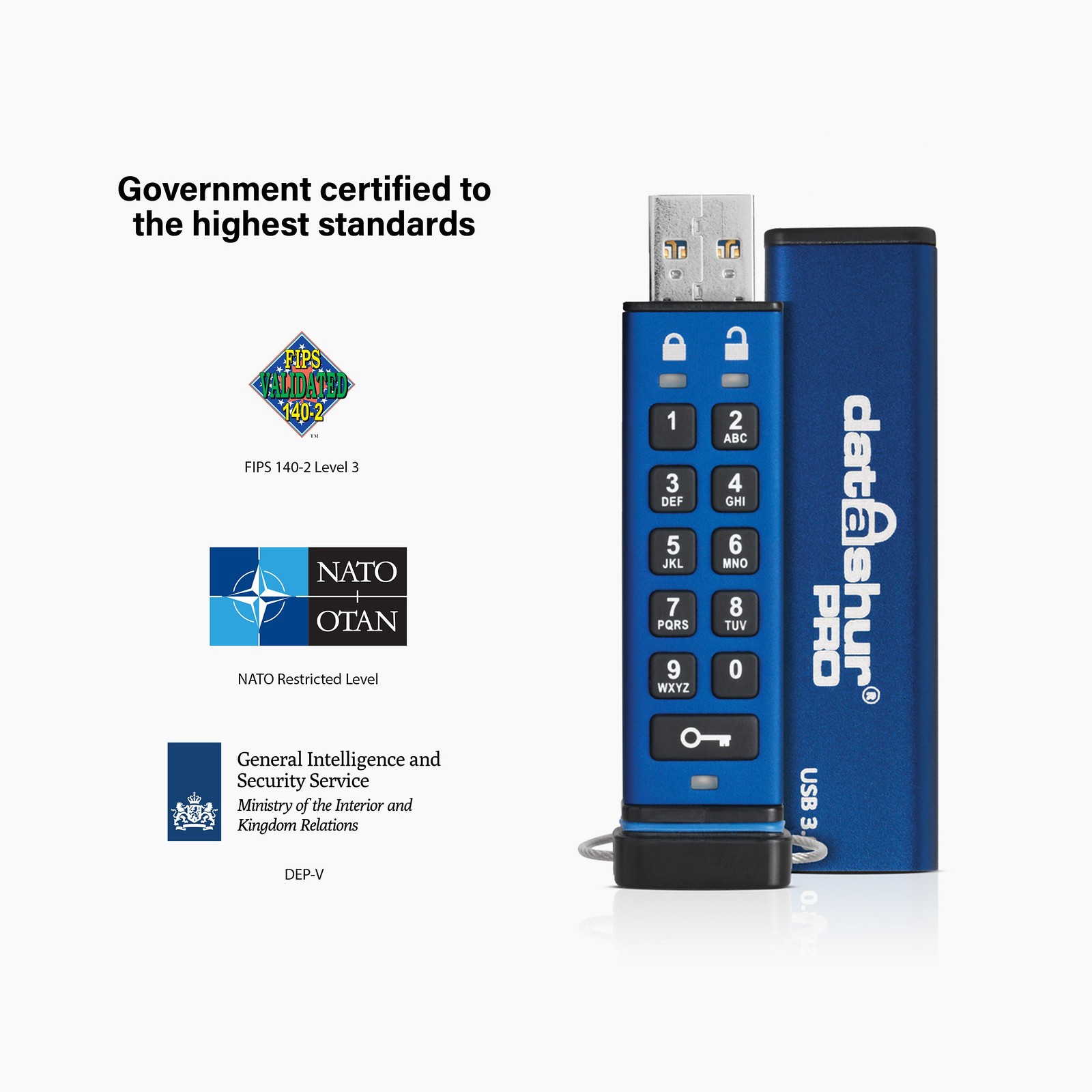 USB Flash Drive iStorage datAshur Pro / 8GB / USB Type-A / USB 3.2 Gen 1 - Blu - 2