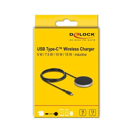 Karikues pa Kabllo DeLOCK 66467 / Induktiv / 5 W - 15 W / USB-C / Kabllo 1.5 m - Zezë/Gri - 4