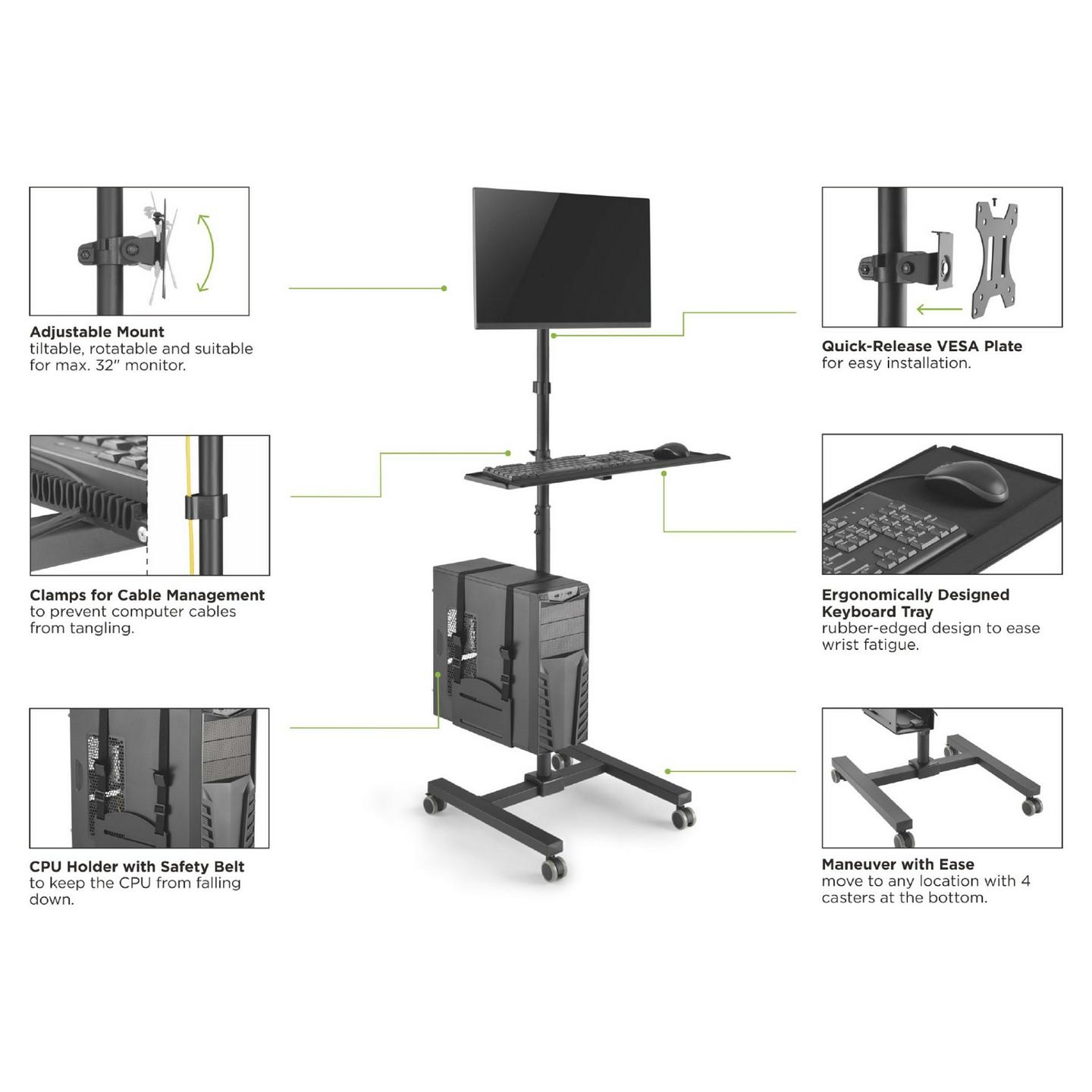 Mbajtëse për Monitor Equip 650171 , 17–32" , deri 8kg , me rrota , lartësi e rregullueshme , VESA 75x75 & 100x100 - Zezë - 15