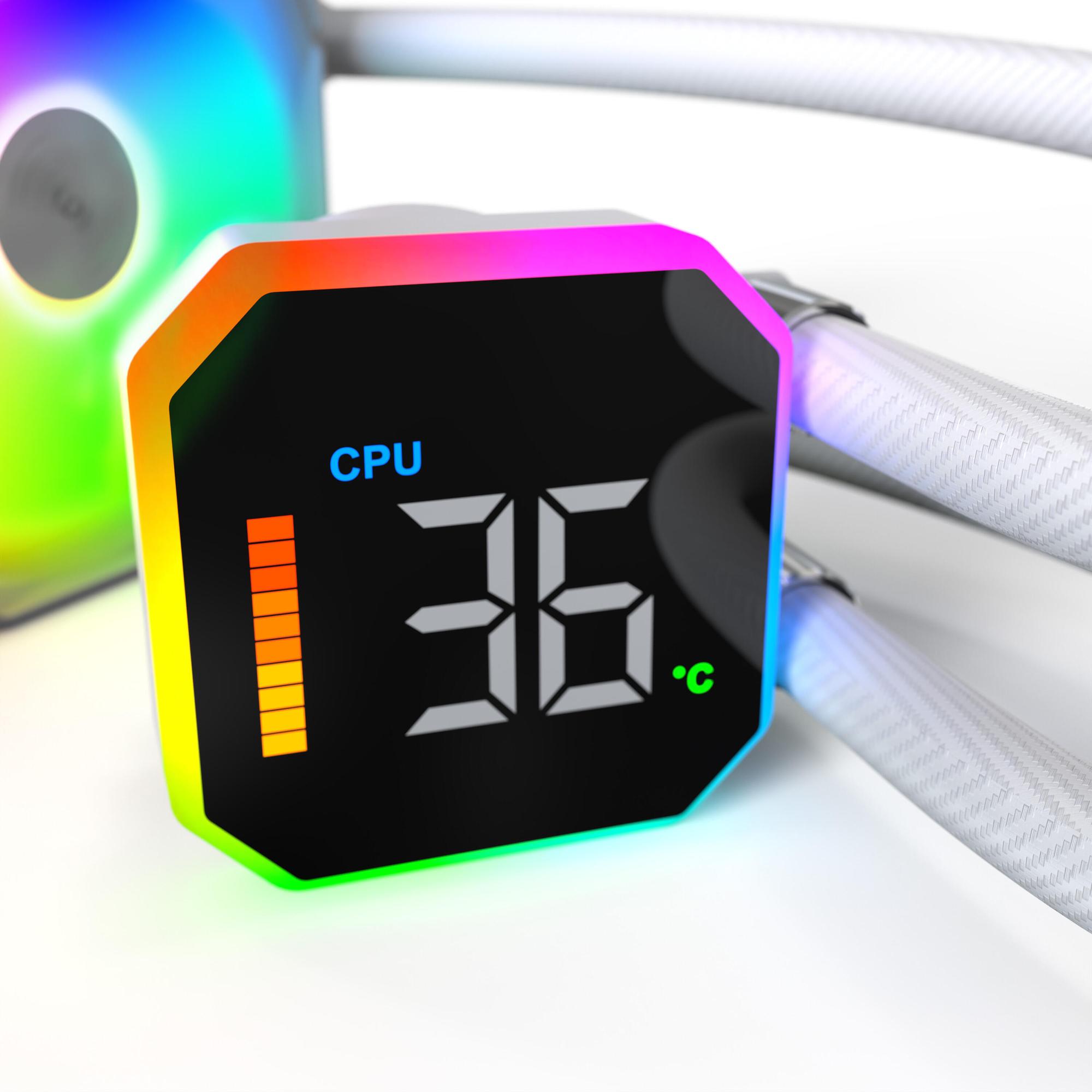 Ftohës me ujë për procesor Montech HyperFlow Digital 360 / 360mm / 3x 120mm ARGB Fan / 800-2200 RPM / Digital Display – Bardhë - 3