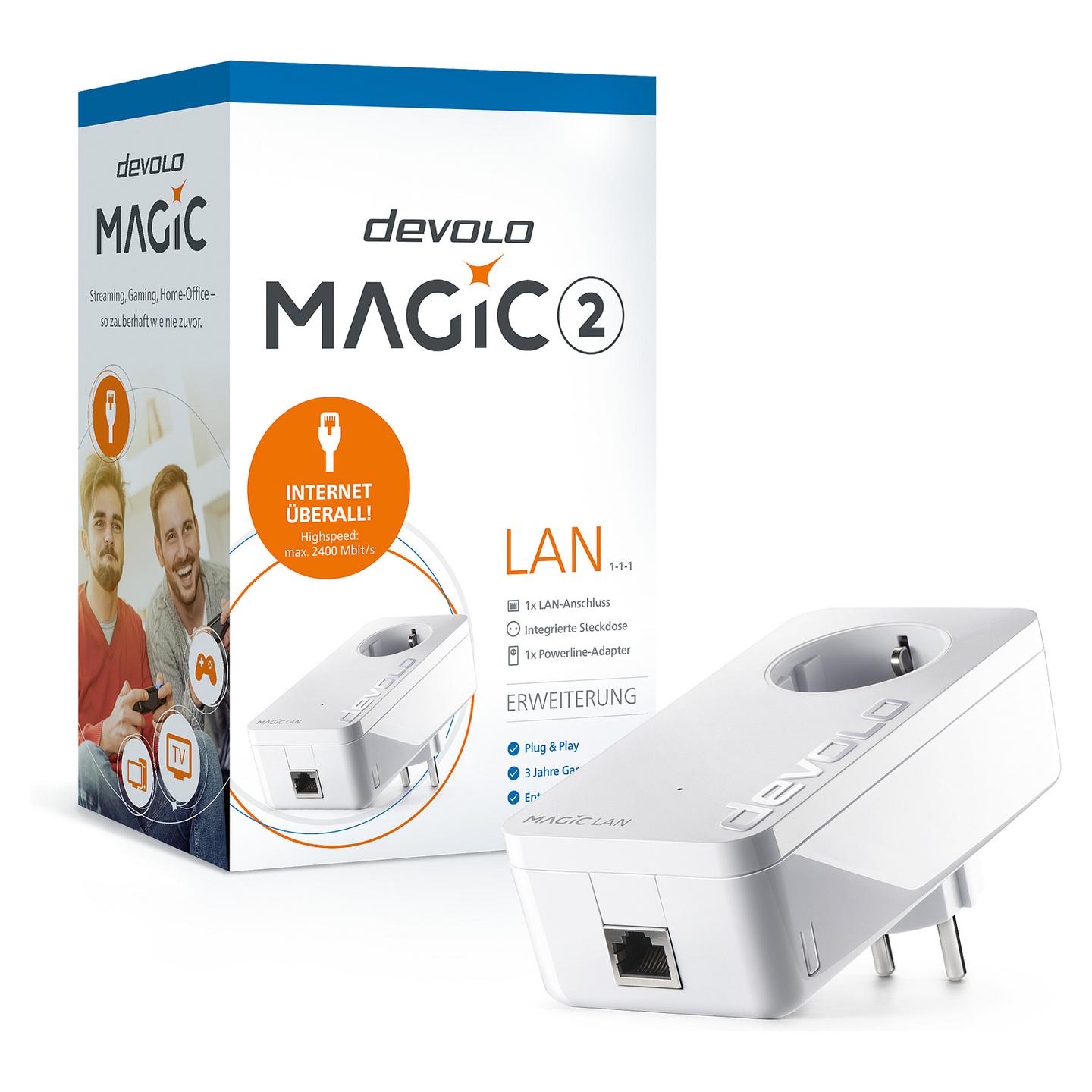 Power-LAN devolo Magic 2 LAN, 2400Mbps, G.hn, 1× Gigabit Ethernet, 10/100/1000Mbps, MIMO, Power Passthrough - Bardhë - 2