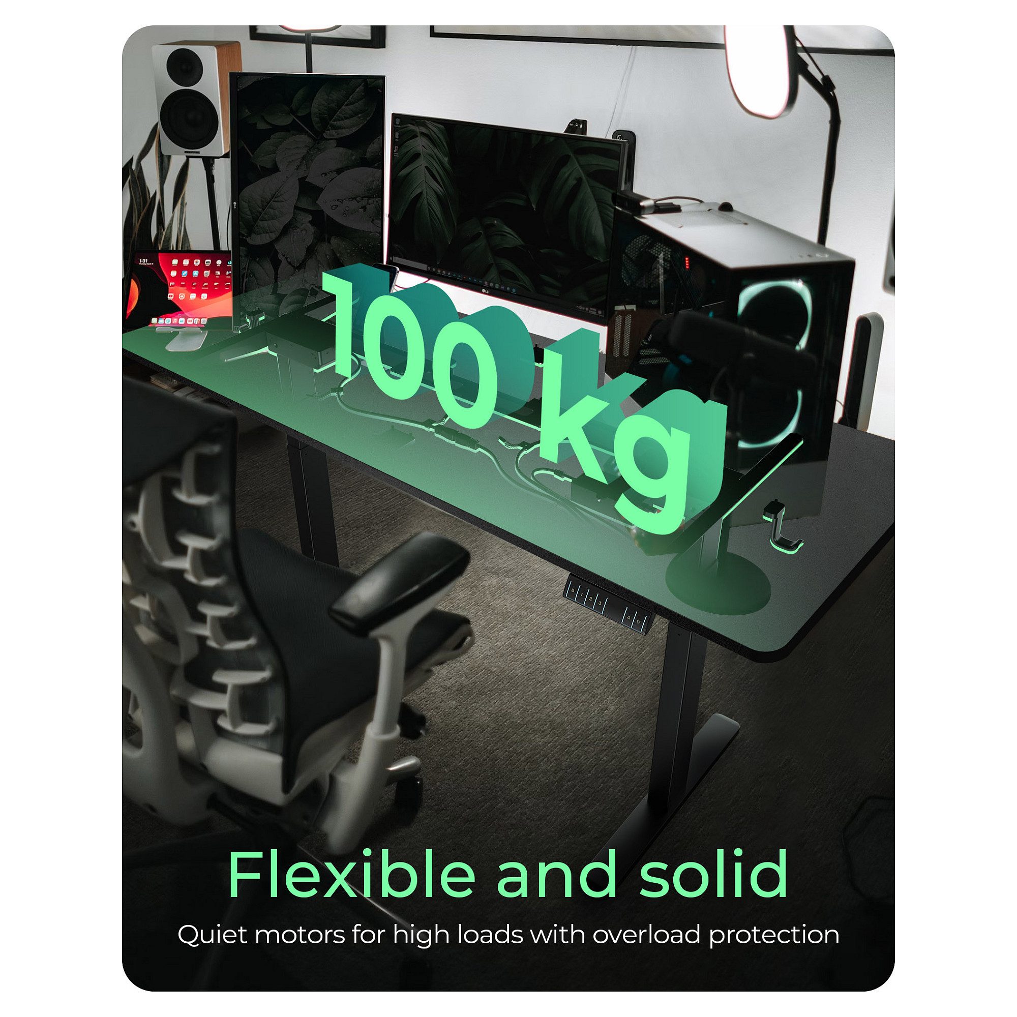 Tavolinë Pune ICY BOX IB-EW122B-TT / 140 x 70 x 75 cm / Elektrike / 100 kg - Zezë - 5