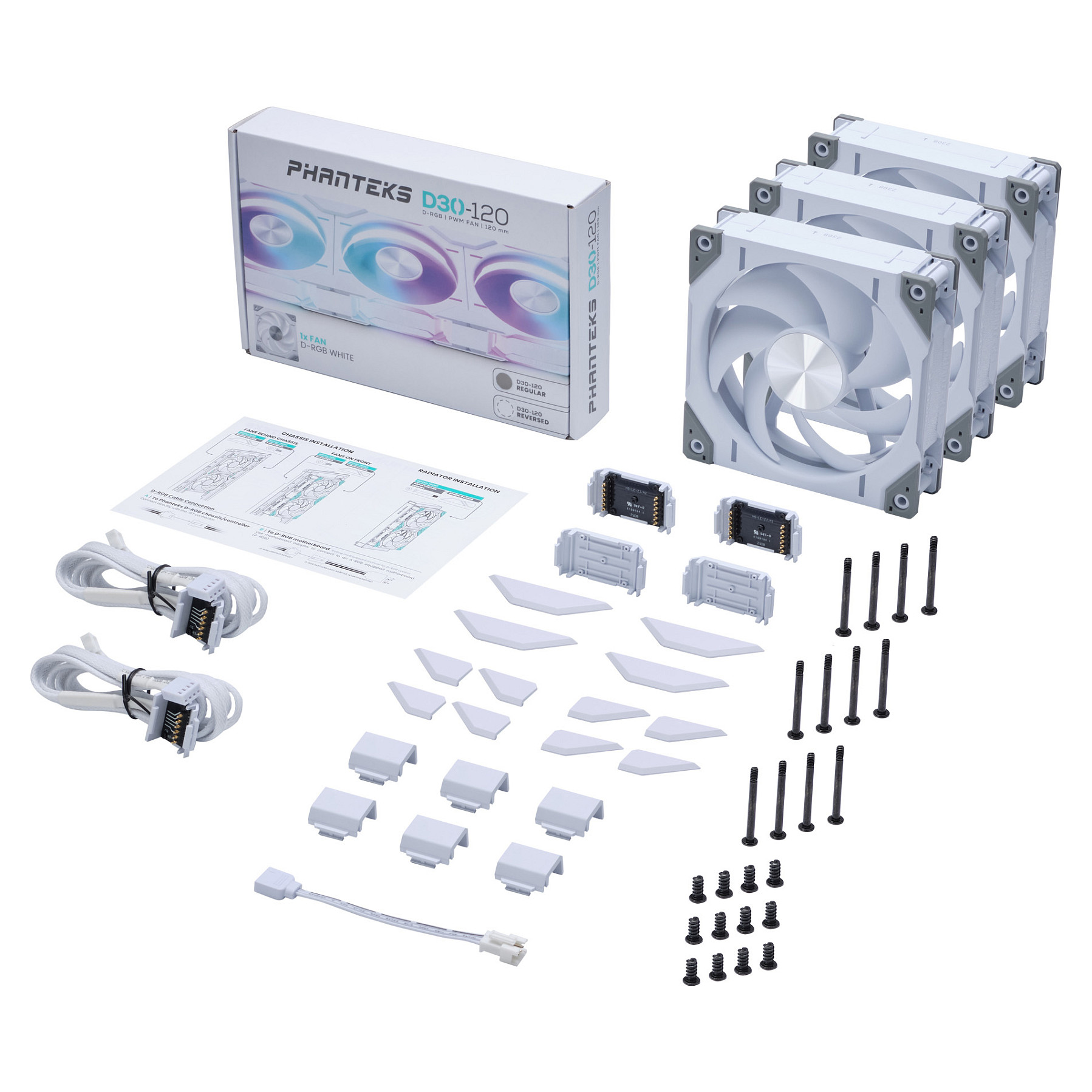 Ftohës për Kasë Phanteks D30-120 PWM Regular D-RGB / 120mm / 30mm / 250-2000 RPM / 64.3 CFM / 3.01 mmH₂O / 3-Pack – Bardhë - 8