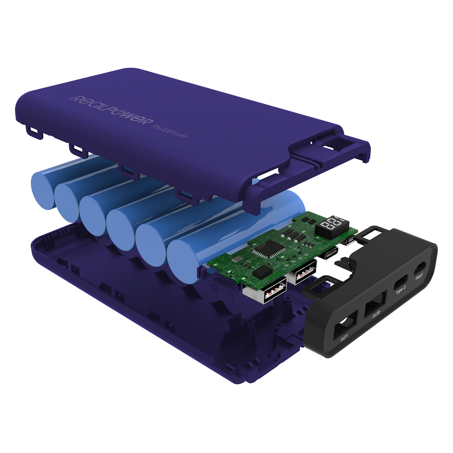 Powerbank RealPower PB-15000C / 15000mAh / Display / Micro-USB – Blu - 4