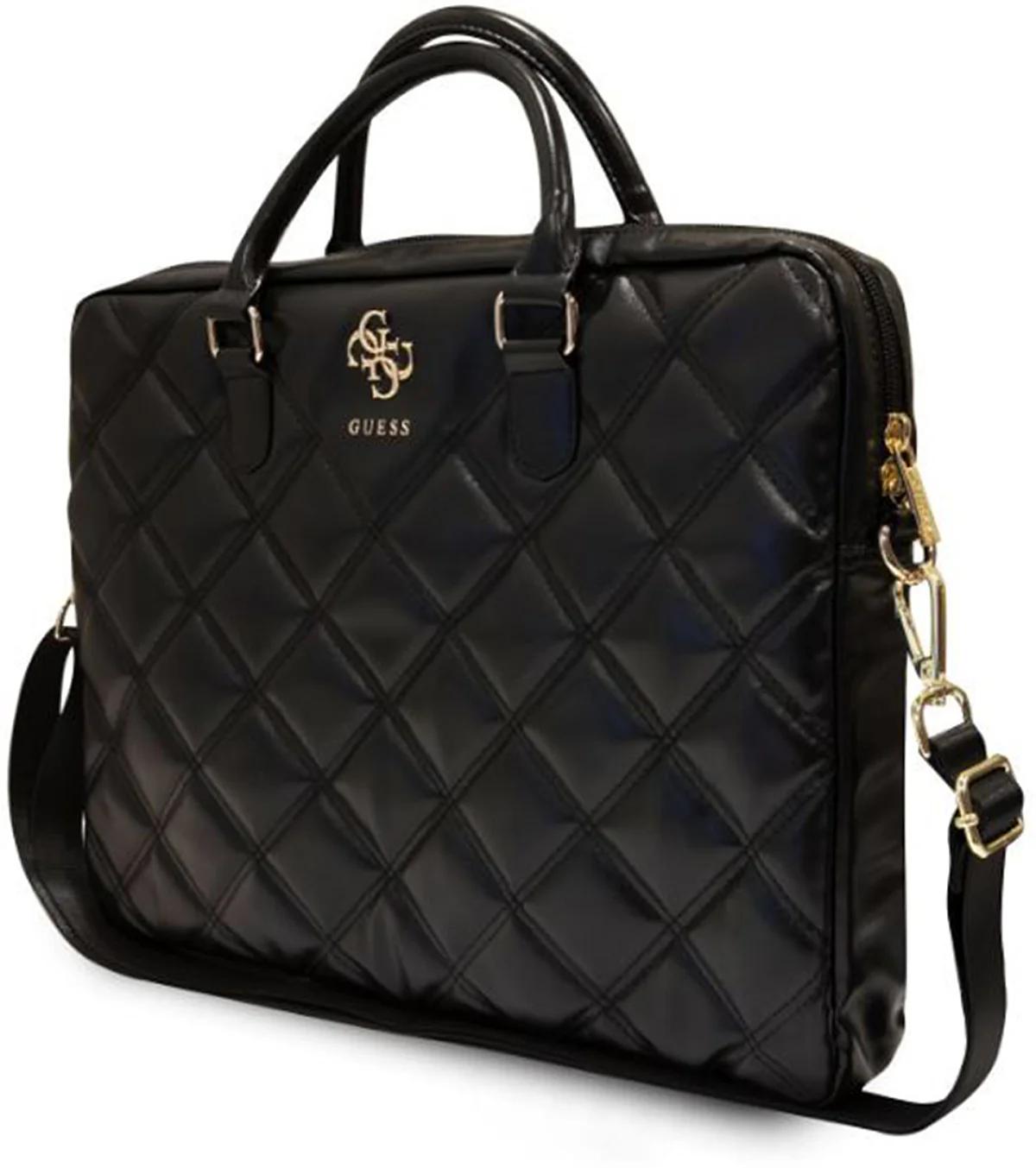 Çantë për Laptop GUESS PU Quilted 4G Metal Logo, 15–16" - Zezë - 2
