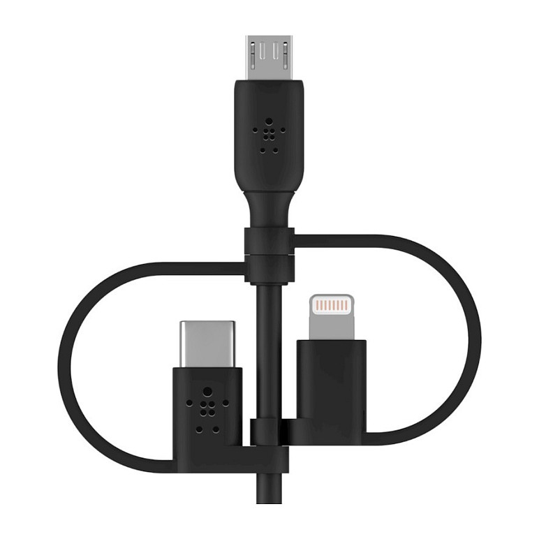 Kabllo USB Belkin BOOST CHARGE CAC001BT1MBK / USB-A në USB-C/Micro-USB/Lightning / 1m / USB 2.0 / MFi - Zezë - 2