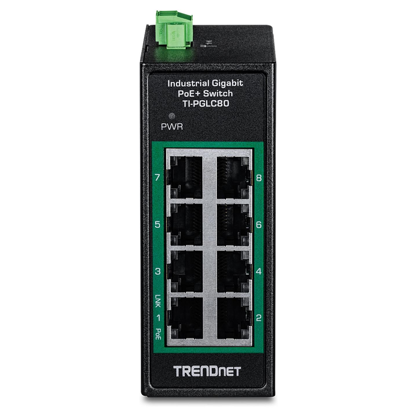 Switch Industrial TRENDnet TI-PGLC80, 8 porta Gigabit Ethernet PoE+, PoE 200W, Unmanaged, Switching Capacity 16Gbps, IP30, DIN-Rail - Zezë - 2