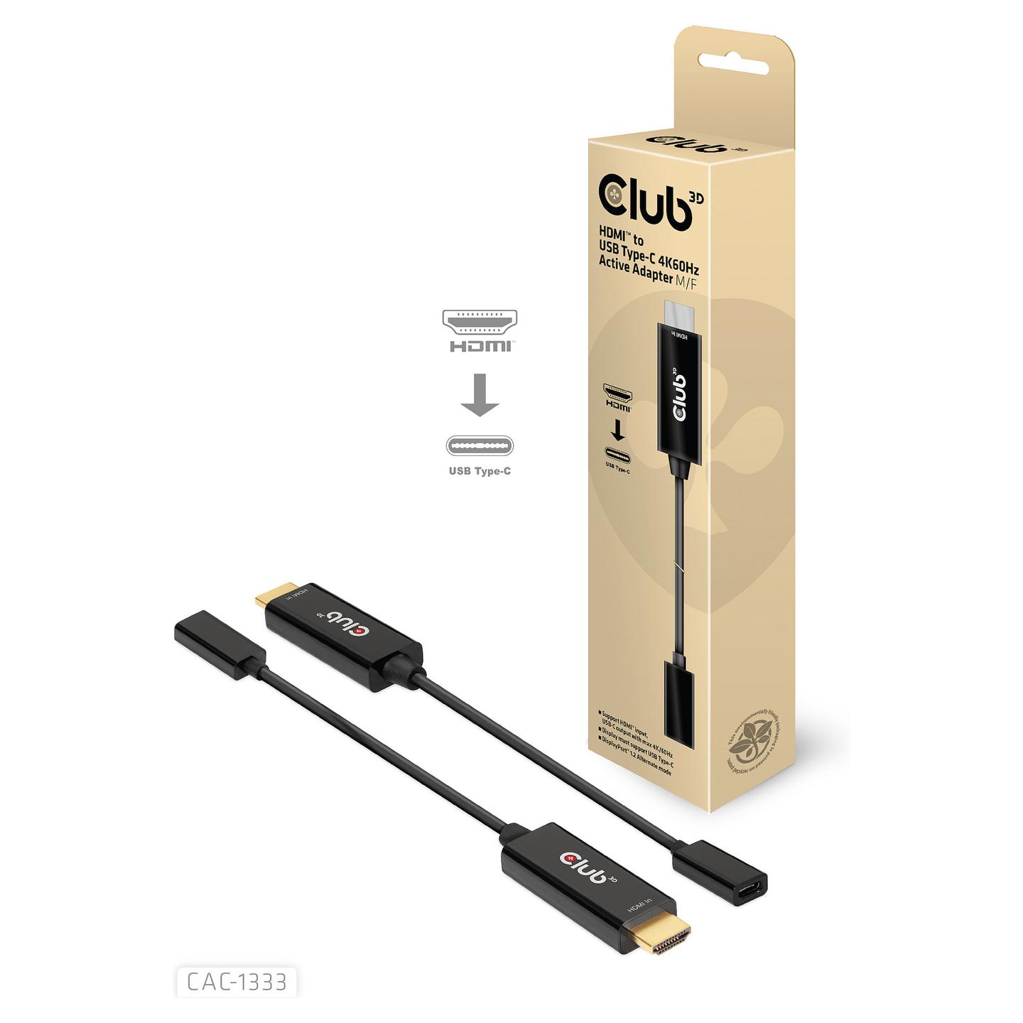 Adapter HDMI në USB-C CLUB3D CAC-1333 / HDMI në USB-C / 0.22m / HDMI 2.0 / 4K 60Hz / Aktiv - Zezë - 2