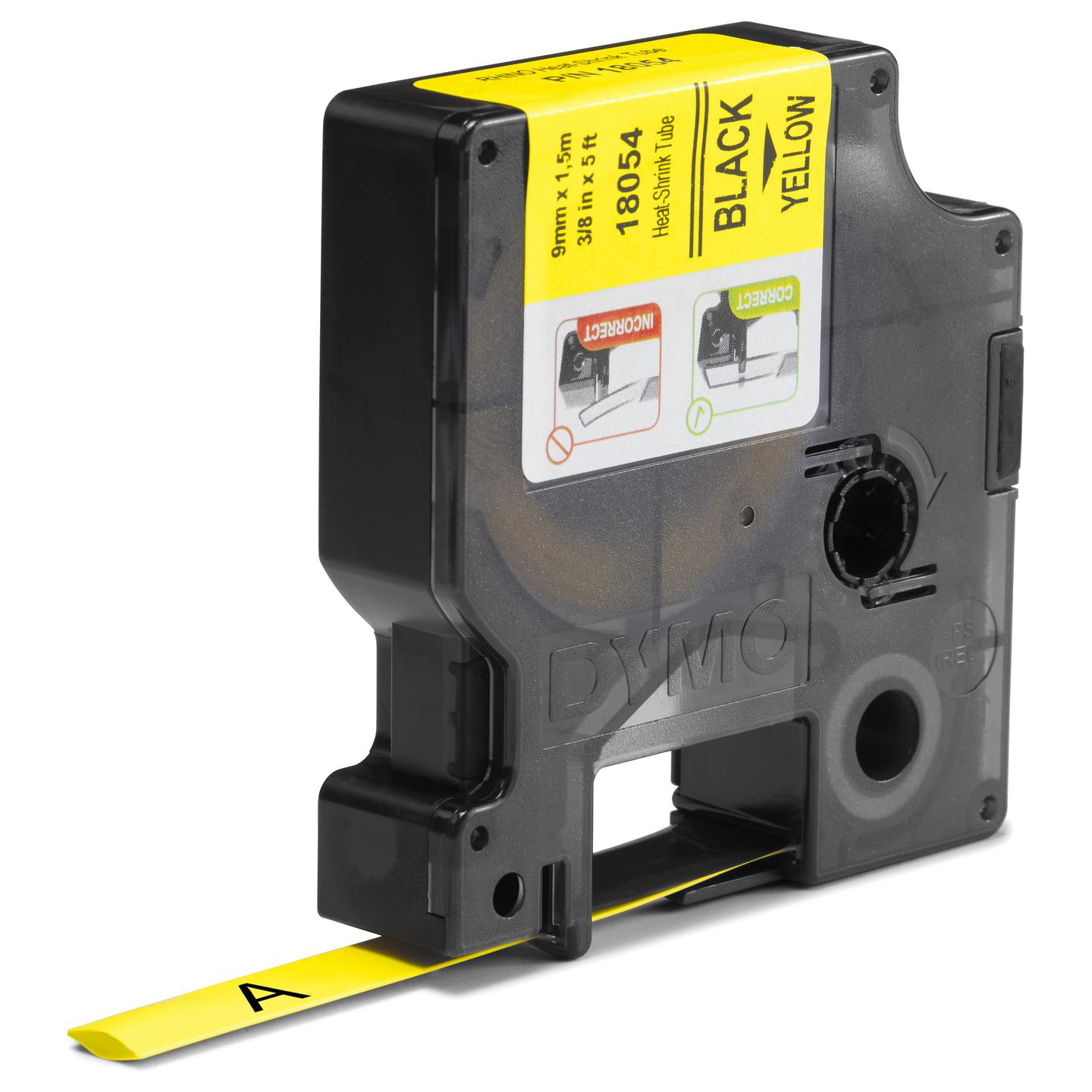 Shirit për Printer Label Dymo Rhino 18054, tub termokurres, 9 mm × 1,5 m, për kabllo me diametër 1,73–3,73 mm, tekst i zi në sfond të verdhë - 2