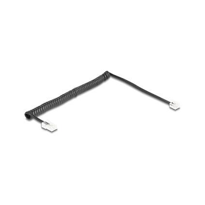 Kabllo për Rrjet DeLOCK 88479, RJ11 mashkull në RJ45 mashkull, telefonike, spirale, 2 m - Zezë - 2