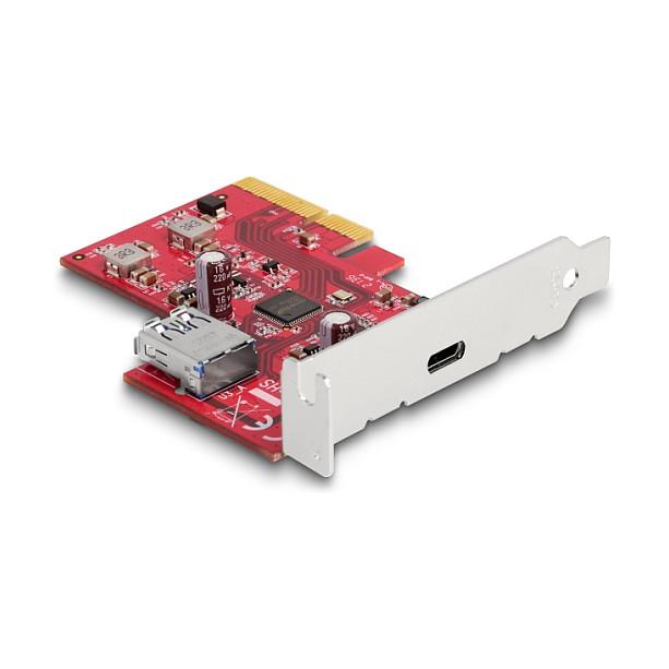 Kartë Zgjerimi Delock 90158, PCI Express 3.0 x4, 1x USB-C + 1x USB-A i Brendshëm, 10Gbps, ASMedia ASM3142, Low Profile - Kuqe - 2
