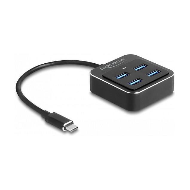 Hub USB DeLOCK 64191 / USB 3.2 Gen 2 / 4x USB-A / 10 Gbit/s / USB-C / 19 cm - Zezë