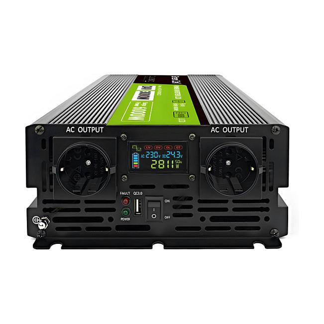 Inverter Green Cell PowerInverter LCD, 24 V, 3000 W, Sinus i pastër, me ekran LCD - Zezë - 2