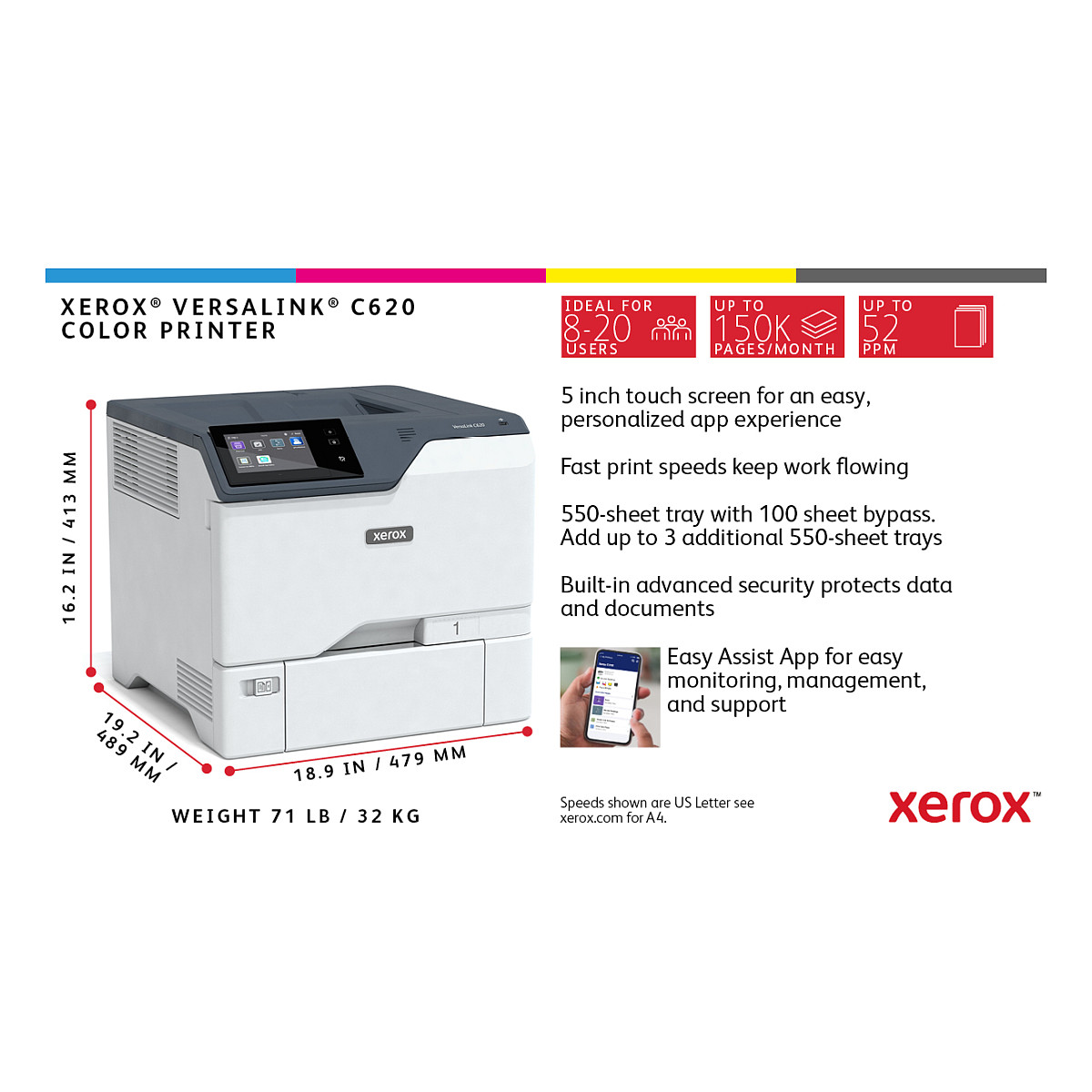 Printer Laser Xerox VersaLink C620V_DN / Laser me Ngjyra / A4 / 1200 × 1200 DPI / Duplex - Gri/Bardhë - 9