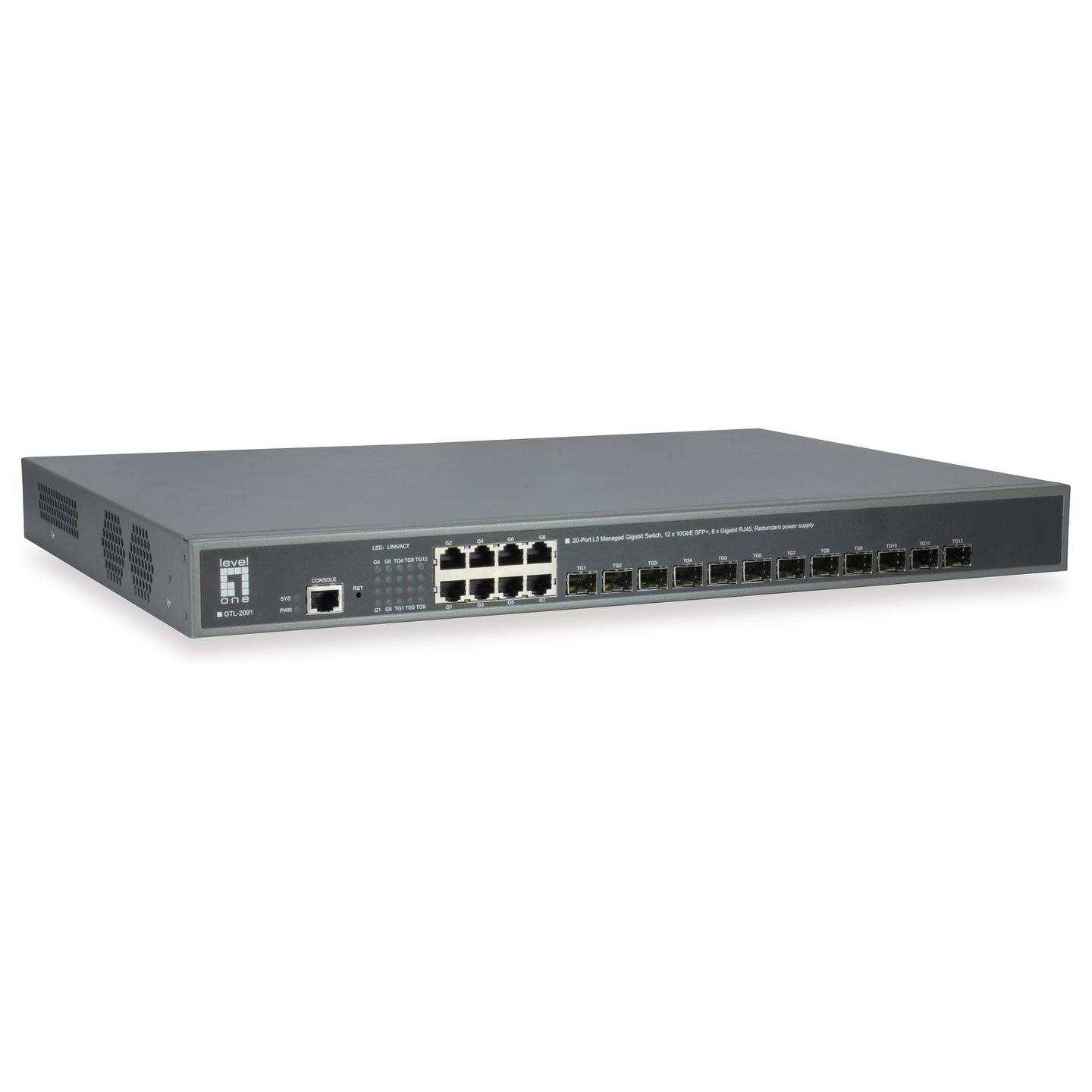 Switch LevelOne GTL-2091, Layer 3 Managed, 12x 10GbE SFP+, 8x Gigabit Ethernet RJ45 - Hiri - 7