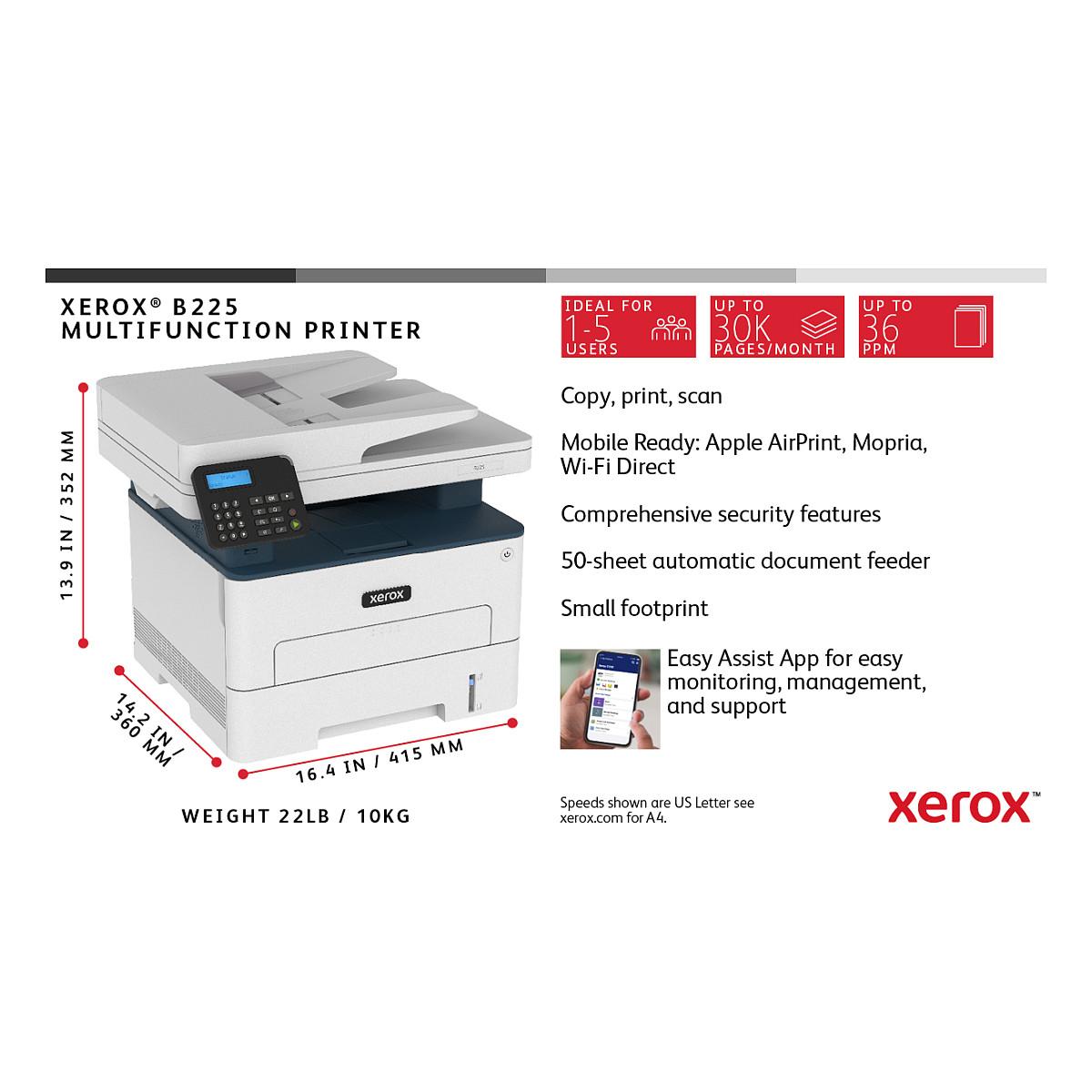 Printer Multifunksional Xerox B225, Laser Monokrom, A4, 34 ppm, 3 në 1, ADF 50-fletësh, Duplex, Wi-Fi, Ethernet, USB 2.0 - Bardhë - 7
