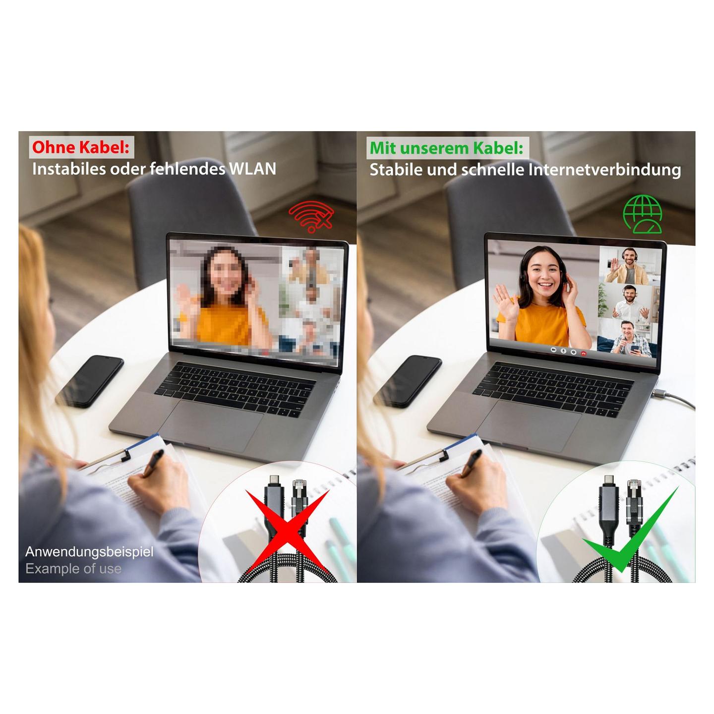 Kabllo për Rrjet Alcasa 2045-CT010A / USB-C Mashkull → RJ-45 Mashkull / Gigabit Ethernet / 1000 Mbit/s / F/UTP / 1m - Antracit - 8