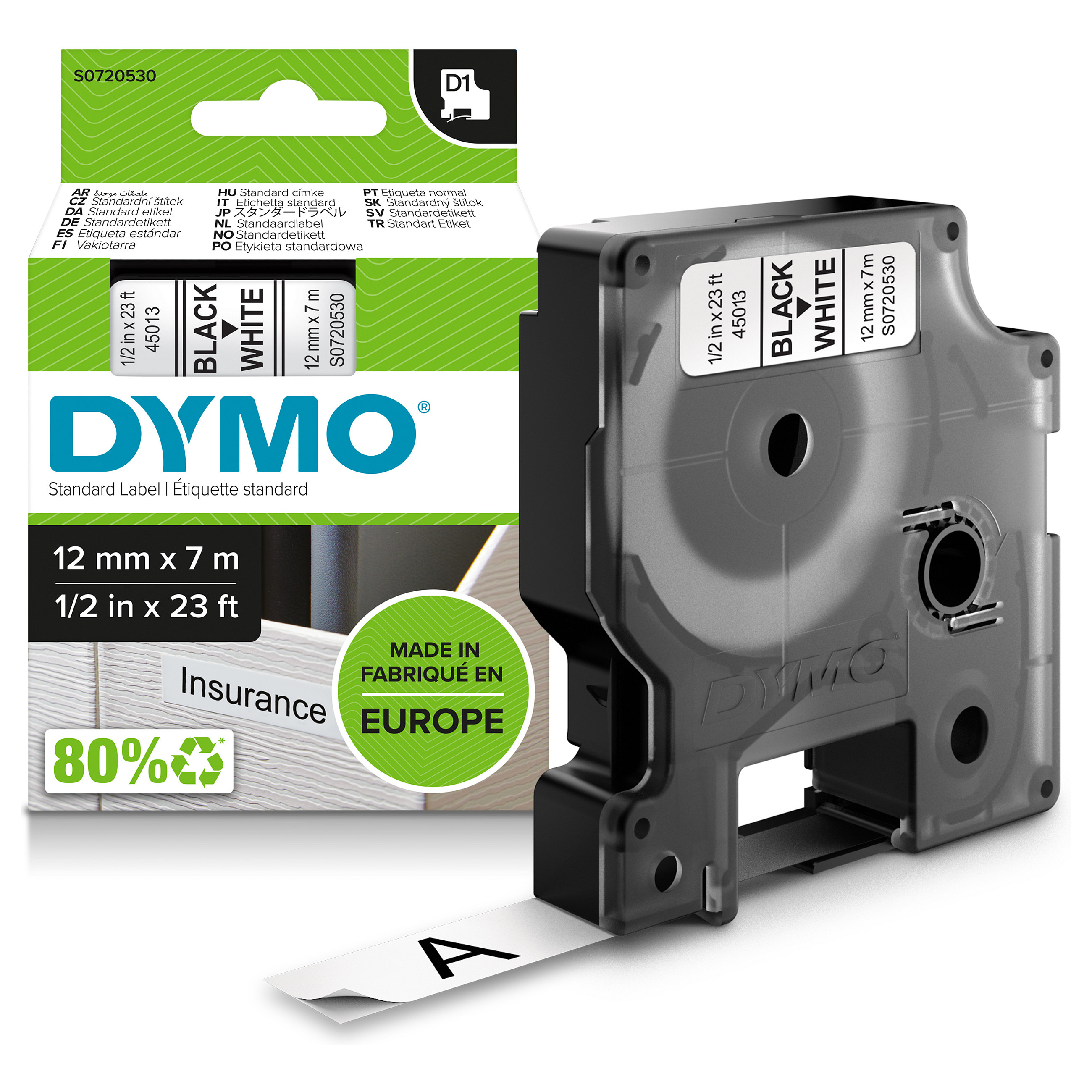 Shirit Etiketimi DYMO D1 Standard / 12 mm x 7 m / E zezë në Bardhë - 2