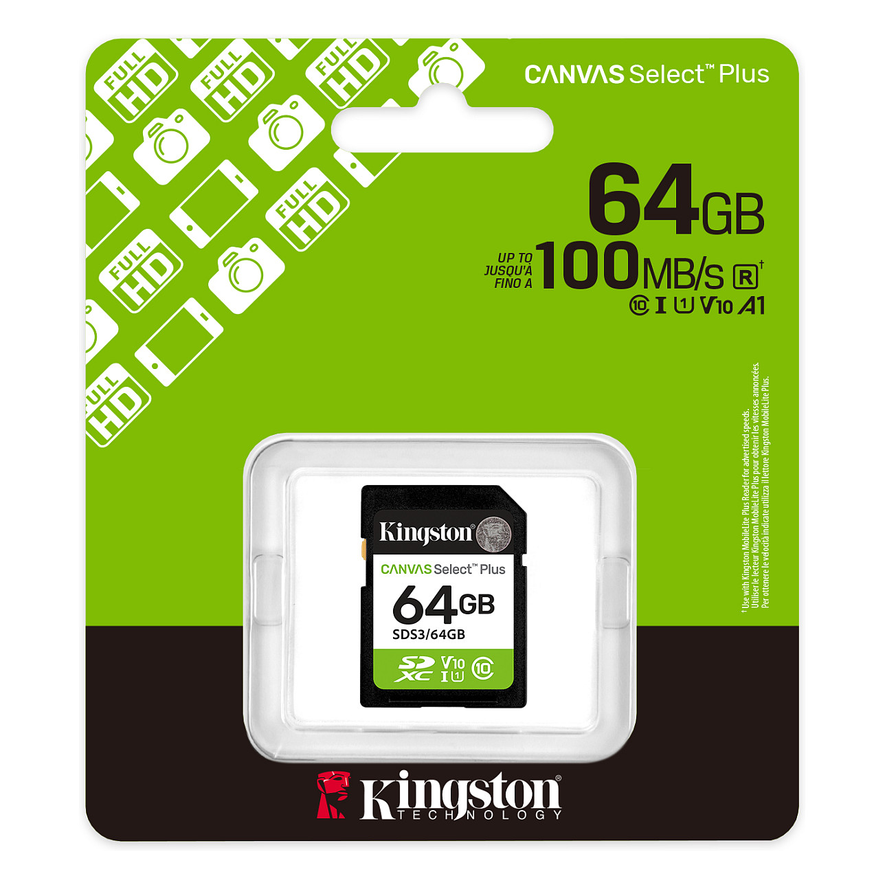 Kartë Memorie Kingston Canvas Select Plus Gen3 / 64GB / SD / UHS-I / Class 10 / U1 / V10 - 3