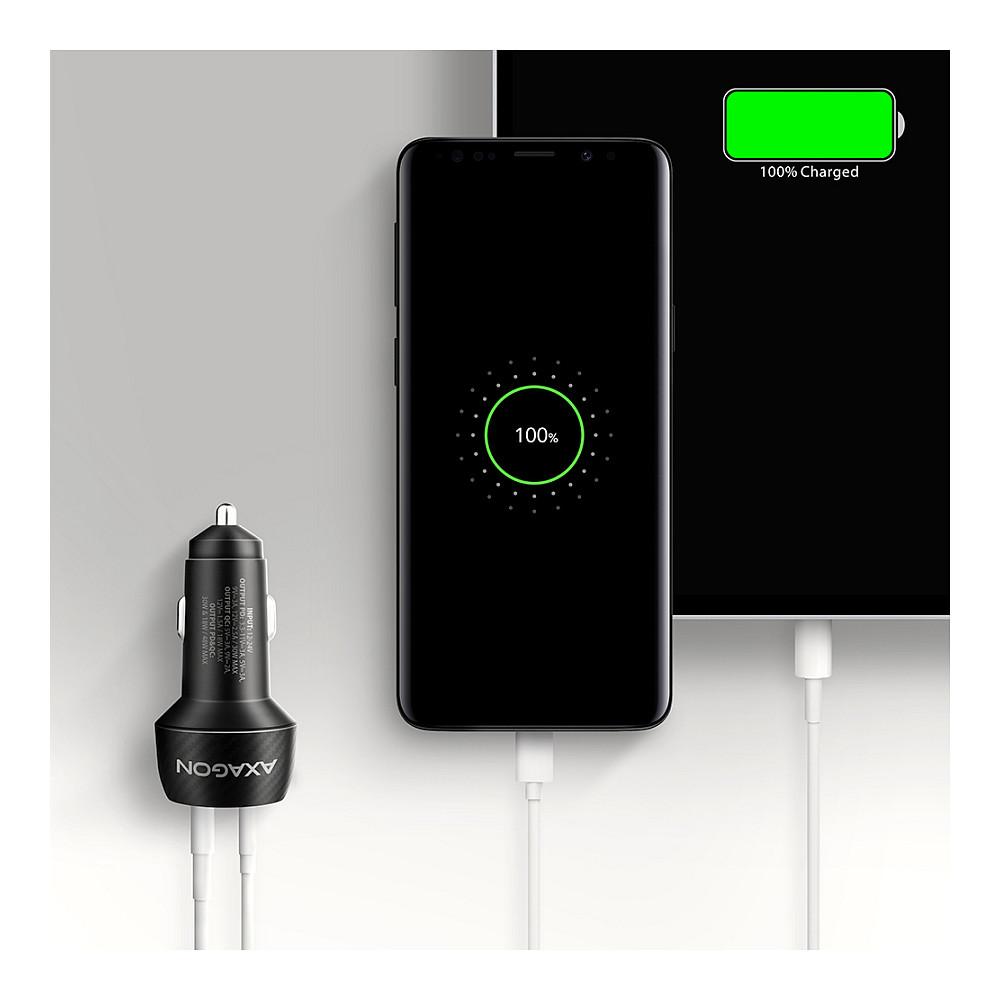 Adapter Telefoni për Veturë AXAGON PWC-PQ48 / 48W / USB-C 30W + USB-A 18W / Power Delivery 3.0 + Quick Charge 3.0 - Zezë - 8